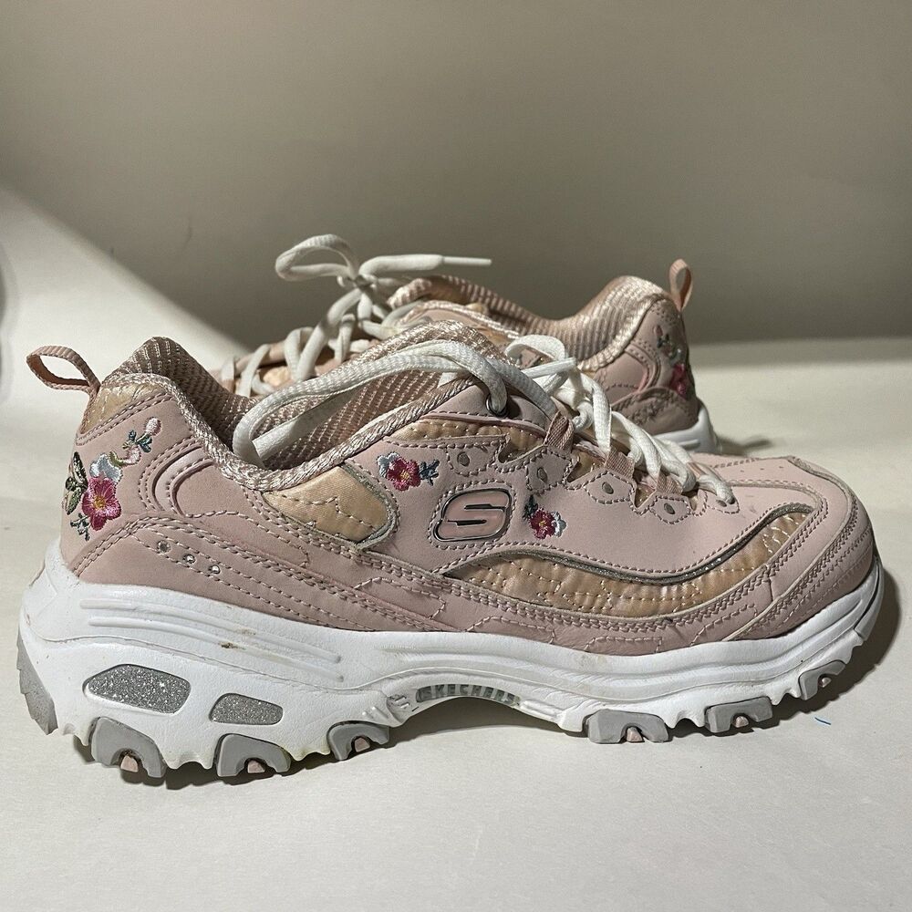 Skechers D'Lites Pink Bright Blossoms Athletic Shoes Womens 8.5 Y2K 11977